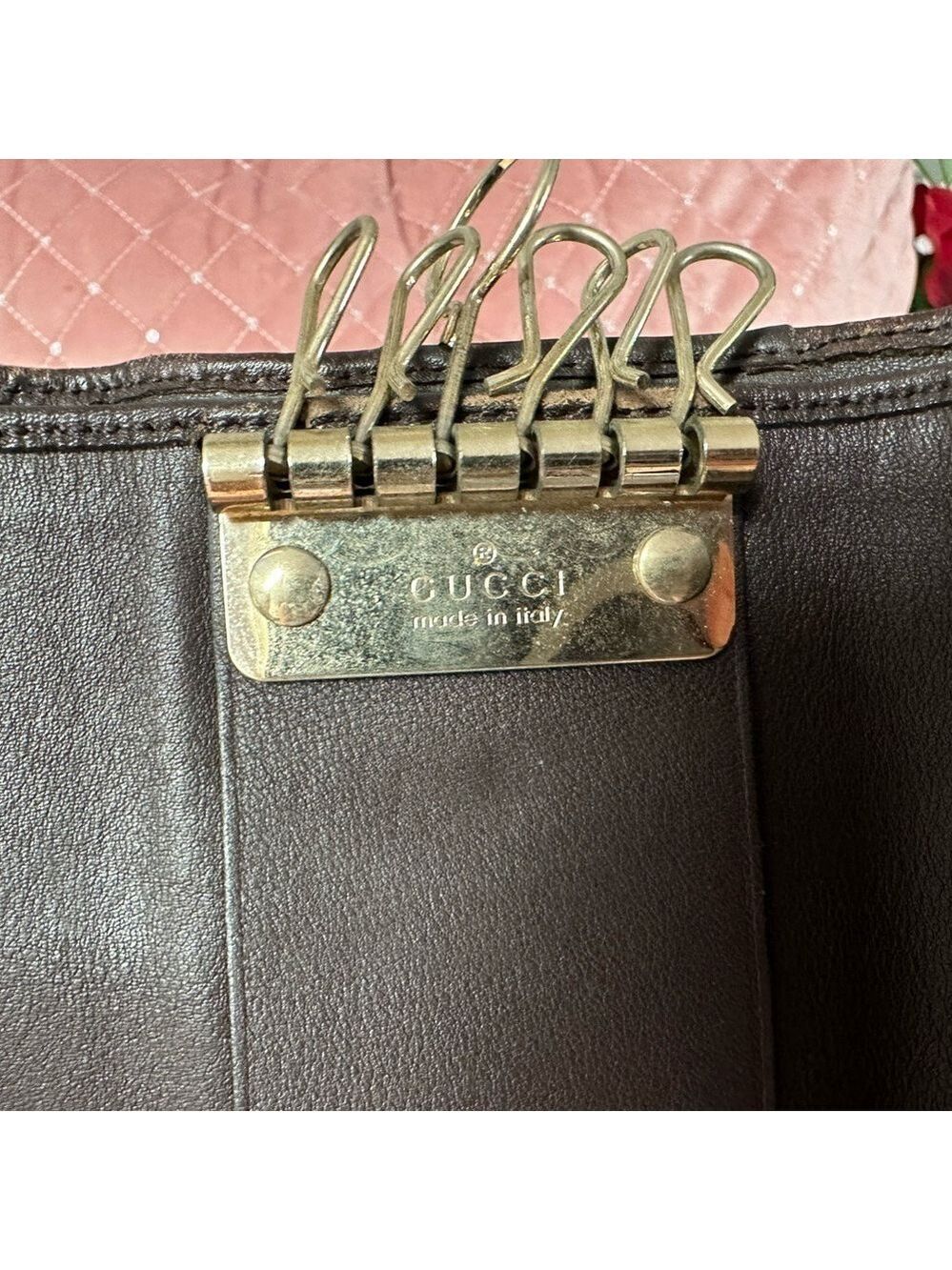 AUTHENTIC GUCCI SHIMA GG LOGO BROWN LEATHER 6 RING KEYCASE TRIFOLD WALLET - Picture 10 of 15